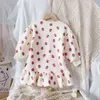 Focusnorm herfst winter 1-8y mooie baby kinderen meisjes jurk patroon print lange mouw ruches A-lijn jurk 2-stijl q0716