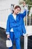 Women's Suits & Blazers Fashion Hipsters Stylish Blue Pant Separated Loose Single Button Jackets And Ankle Length Women Casual Sets