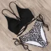 Ruuhee bikini mayo push up mayo kadın bikini set leopar dantel yukarı backless kadın seksi biquini yüksek bel bikini 210407