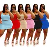Plus Size 5XL Kobiety Sexy 2 Piece Sukienka Letnia Odzież Casualna Solidna Kolor Mini Spódnice Garnitury Spaghetti Strap Tank Top + Spódnica 5340
