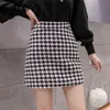 Realft Jesień Zima Stylowe Houndstooth Spódnica Kobiety Wełniane Skater Spódnice Wysokiej Talii A-Line Sexy Mini Spódnice Kobiet 211119