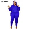 CM.YAYA Active Sweatsuit de talla grande XL-5XL conjunto de mujer con capucha camisetas y pantalones conjunto a juego chándal Fitness dos conjunto de 2 piezas Y0625