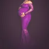 Abito lungo in pizzo Abito premaman per servizio fotografico Donna Manica lunga con spalle scoperte Sirena Abito gravidanza Baby Shower Fotografia Q0713