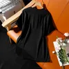 Sommar 2021 Ny Koreansk Plus Storlek Bomull Kortärmad T-shirt Kvinnors Fashion Style Leaves Hot Diamond Loose Black Female Tops X0628