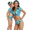 Rodzina Dopasowanie Stroje Kąpielowe Blue Print Swimsuit Matka Córka Bikini Beachwear Pływa Kufne Mężczyźni Kids Suit Suit 210521