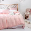 Bettwäsche-Sets Solid Lace Translucent Grey White Bettwäsche-Set Kid Duvet Cover Queen King Bedclothes Sheet Bed