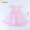 6M-6Y Été Fleur Enfant Bébé Enfant Filles Robe Peter Pan Col Tutu Robes Pour Anniversaire Cadeau De La Journée Des Enfants 210515