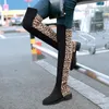 Botas 2021 inverno coxa mulheres altas sobre a bota do joelho longa sexy preto partido botas senhoras leopardo quadrado tamanho quadrado tamanho 35-43