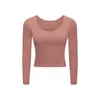 Women's Long Sleeve Padded Tops Yoga Sports Bra V-neck Solid Color Slim Running Fitness Shirt Workout Gym Clothes