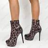 Rontic Neue Mode Frauen Winter Plattform Stiefeletten Sexy Stiletto Ferse Runde Kappe Leopard Nachtclub Schuhe Plus UNS Größe 5-20