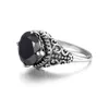 Cluster anneaux noirs obsidienne cubique zirconie anneau femmes hommes sauvages antique 925 cocktail en argent sterling bijoux de mode 9036835