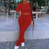 2 Peice Set Kvinnor Solid Långärmad O Neck Crop Top Drawstring Stacked Byxor Sweatsuit Höst Casual Outfits Slim Tracksuit Ropa 210515