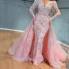 Plus Size Roze Pailletten Zeemeermin Prom Jurken Elegante Lange Mouwen Avondjurken 2022 Off Schouder Vrouwen Goedkope Formele Jurken320F