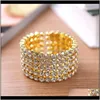 Bracelets Drop Delivery 2021 High Quality 5 Row Wide Bridal Wedding Cuff Bangle Bracelet Big Crystal Rhinestone Stretch Wristband Fashion Jew