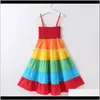 Kläder Baby Maternity Drop Leverans 2021 Baby Girls Dresses Elastic Bra Kjolar Suspender Färgglada Patchwork Rainbow Beach Dress Summer Todd