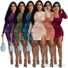 Moda Elbise Kadınlar Için Kadife Rahat O-Boyun Uzun Kollu Bodycon Mini Kleid Etek Kol 2 Parça Set Yığılmış Kadife Elbiseler