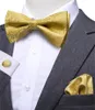 Bow Slips Hi-Tie 60 Stil Jaquard Woven Men 100% Silke Pre-Tied Mens Bowtie Manschettknappar Hankerchief Set Red Blue Gold Wedding Party