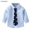 Mudkingdom Boys Dress Shirt med slips Långärmad Casual Bomull Barn Toppar Mode Lapel Barnkläder 210615
