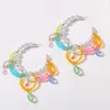 Hoop Earring with Multicoloured Faux Pearl Bead For Women Bohemian Acrylic Beaded Pearl Earrings Jewelry