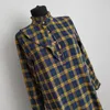 Robe en coton et lin pour femmes Printemps Été Mode féminine Vintage Plaid Élégant A-Line Manches longues Casual 210423