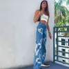 Padrão de coração azul jeans denim fêmea fêmea y2k calças para mulheres outono vintage harajuku straight cintura alta calças de comprimento total 210415