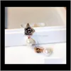 Fashion Designer Super Sparkling Beautiful Diamond Classic Camellia Flower Elegant Pearl Pendant Earring For Woman Girls 79Rdd Bd86042030