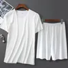 Męskie lodowe jedwabne bielizny garnitur lato krótki rękaw koszulka + szorty Szybkie suche selektywne męskie casual domu ubrania mężczyźni piżamy zestaw 210806