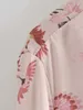 Camisas cor-de-rosa impressão floral mulheres blusas manga longa senhoras tops fêmea vire para baixo colar 210421