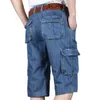 Verão Marca Mens Jeans Denim Shorts Algodão Cargo Big Bolso Solto Baggy Largura Bordado Bermuda Beach Boardshort 210716