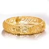 Bangle kan öppna 1st Flower Dubai Gold Color Bangles Women Girls Jewelry Arab Mellanöstern African Copper Wedding Gift Melv22