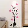 Adesivos De Parede Rosa Vaso Acrílico Para Sala de estar Quarto Plum Blossom DIY Arte Decoração Forma Flor Home Decor