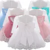 Girl's Dresses Born Long Sleeve Baby Girl Lace Party Wedding Big Bow 1st Birthday Princess Baptism Dress