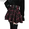 Gothic Lolita Women Ladies Winter Black Red Plaid Ploeged Ball Jurk nieuw aankomsten Hoge taille veter wollen rok bodem Q190517