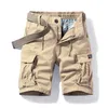 夏の男性軍のショーツ高品質のマルチポケット純粋な綿の貨物ポケットファッションカジュアルハイキングルーズ210716