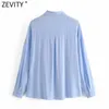 Zevity Femmes Mode Pocket Décoration Casual Kimono Smock Blouse Bureau Dames Chemises d'affaires Roupas Chic Chemise Tops LS7580 210603