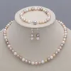 Earrings & Necklace Genuine 7-8mm Natural Akoya Freshwater Pearl Bracelet Set