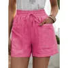 Shorts de verão para mulheres vintage preto solto casual casual home algodão linho senhora de cintura alta bolso largamente perna 210522