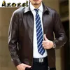 Men natural sheepskin leather jacket Autumn and winter Brand men's Genuine Leather jackets thickening lapel leather coat 211106