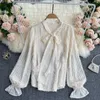 Deat Women Women Long Puff Sleeve Bow Bow Chiffon Shirt Colle Colle redonda de cor redonda Slim Spring Summer Summer 11b776 210709