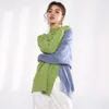 [EAM] gris bleu pull à tricoter irrégulier lâche col roulé à manches longues femmes pulls mode automne hiver 1Y21906 211011