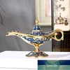 Colorful Metal Genie Magic Lamp Retro Wishing Oil Lamp Pot Incense Burner Home Decor Collection Souvenir