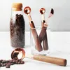 4pcs/set Rose Gold Measuring spoons Scoop Walnut Wooden Handle Kitchen Tool Plating