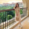 Dress Korean Square Collar Elegant Midi Dress Women Short Sleeve Design Sweet Casual Floral Dress Beach Summer 210521