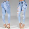 Femmes Jeans Taille Haute Droite Skinny Pantalon Extensible Streetwear Dames Trou Lavé Bandage Denim Crayon Pantalon Pantalon 211112