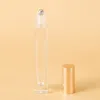 10ml Empty Pen Square Clear Glass Roll on Bottle with gold cap stainless steel roller ball for Essential oil Perfume