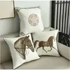 China Art Horse Borderyer Cushion Cover decoração de algodão de algodão Capa de travesseiro geométrico 45x45cm Passagem de sofá 210401