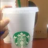 Starbucks 인어 여신 24oz / 710ml 플라스틱 머그컵 텀블러 재사용 가능한 명확한 마시는 평면 바닥 기둥 모양 뚜껑 밀짚 컵 바슬로 50pcs 무료 DHL