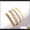 Link, Jewelry Drop Delivery 2021 4Pcs/Set Hip Hop Bangles For Women Men Chunky Thick Cuban Bracelets Punk Vintage Sier Gold Twisted Rope Chai