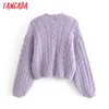 Maglione vintage da donna in maglia viola con bottoni, maglione lavorato a maglia oversize Lady Twist 3H172 210416