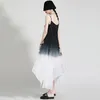 [EAM] Women Black Tie Dye Big Size Elegant Dress Round Neck Sleeveless Loose Fit Fashion Spring Summer 1DD8146 210512